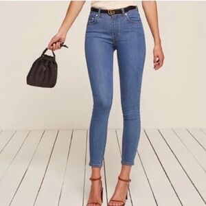 Reformation High Rise Skinny Jean True Blue Color